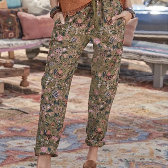Sundance Pants - Sundance Olive Green Floral Madora Ankle Pants